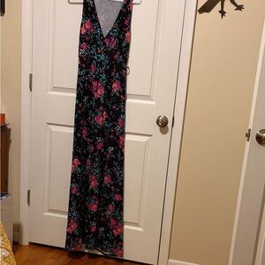 Loveappella Black Maxi Dress with Pink and Blue Floral